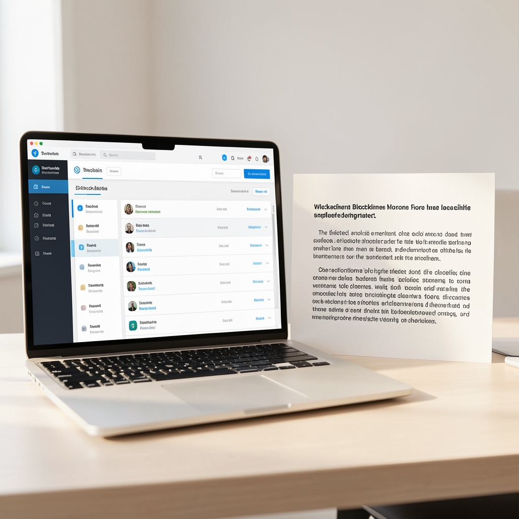 Clean desktop interface showing a blockchain explorer beside a written analysis in a bright studio
